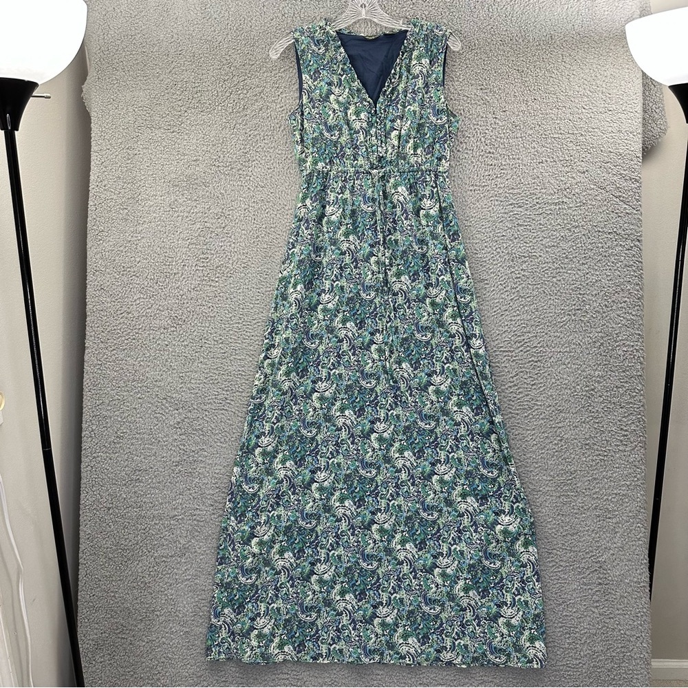 Eddie Bauer Sleeveless V‎ Neck Empire Waist Maxi Dress Paisley Cotton Women's 4